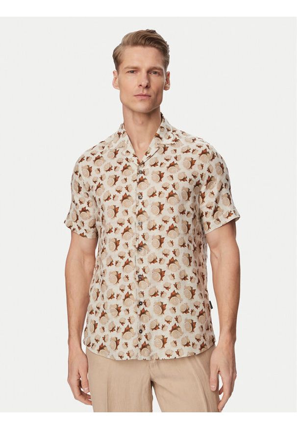 Bugatti Koszula 9253-18908E Beżowy jasny Regular Fit. Kolor: beżowy. Materiał: len