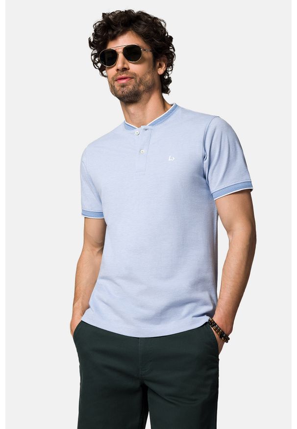 Lancerto - Koszulka Polo Bawełniana Błękitna Chad. Typ kołnierza: polo. Kolor: niebieski. Materiał: bawełna