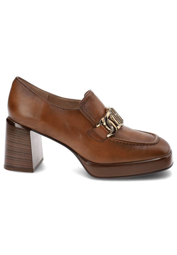 Brązowe Półbuty Hispanitas Damskie Eleganckie Obuwie. Okazja: do pracy. Kolor: brązowy. Materiał: skóra. Obcas: na obcasie. Styl: elegancki. Wysokość obcasa: średni