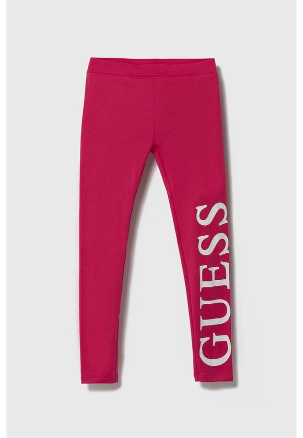 Guess legginsy dziecięce kolor różowy z nadrukiem. Kolor: różowy. Wzór: nadruk