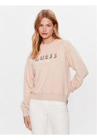 Guess Bluza W3YQ13 K8802 Beżowy Relaxed Fit. Kolor: beżowy. Materiał: syntetyk, bawełna