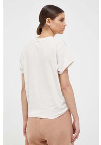 DKNY - Dkny t-shirt bawełniany kolor beżowy. Kolor: beżowy. Materiał: bawełna. Wzór: aplikacja #2