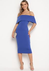 Born2be - Granatowa Klasyczna Dopasowana Sukienka z Wywiniętym Dekoltem Luvlia. Okazja: na randkę, na spacer. Kolor: niebieski. Materiał: tkanina. Wzór: gładki. Typ sukienki: proste. Styl: klasyczny #5