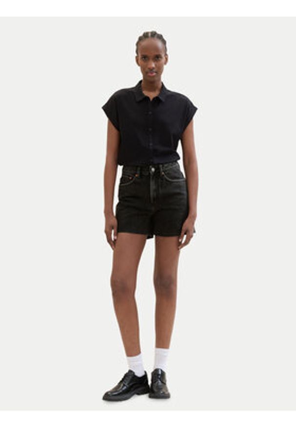 Tom Tailor Denim Szorty jeansowe 1041242 Czarny Mom Fit. Kolor: czarny. Materiał: bawełna