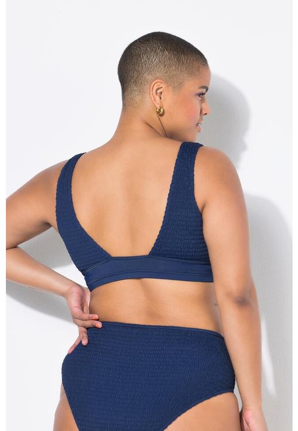 ULLA POPKEN - Damska Góra od bikini miękkie miseczki drobna faktura. Kolekcja: plus size. Kolor: niebieski. Materiał: poliester, elastan, poliamid, materiał