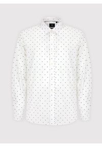 Pako Lorente - PAKO LORENTE – Biała koszula męska w granatowy drobny print. Typ kołnierza: kołnierzyk klasyczny. Kolor: biały, niebieski, wielokolorowy. Materiał: bawełna, elastan. Długość rękawa: długi rękaw. Długość: długie. Wzór: nadruk. Styl: klasyczny #10