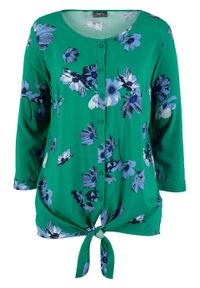 Bluzka w kwiaty z rękawami 3/4 bonprix zielony miętowy w kwiaty. Kolor: zielony. Materiał: wiskoza. Wzór: kwiaty #1