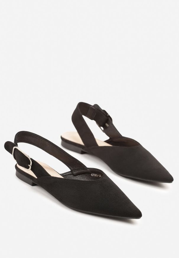 Renee - Czarne Sandały Vices Typu Slingback z Wkładką ze Skóry Naturalnej Rallora. Okazja: na spacer, na co dzień. Zapięcie: sprzączka. Kolor: czarny. Materiał: skóra. Wzór: nadruk. Obcas: na obcasie. Styl: elegancki, casual. Wysokość obcasa: średni