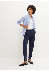 bonprix - Spodnie z elastyczną gumką w talii i zaprasowanym kantem. Kolor: niebieski. Styl: klasyczny #3
