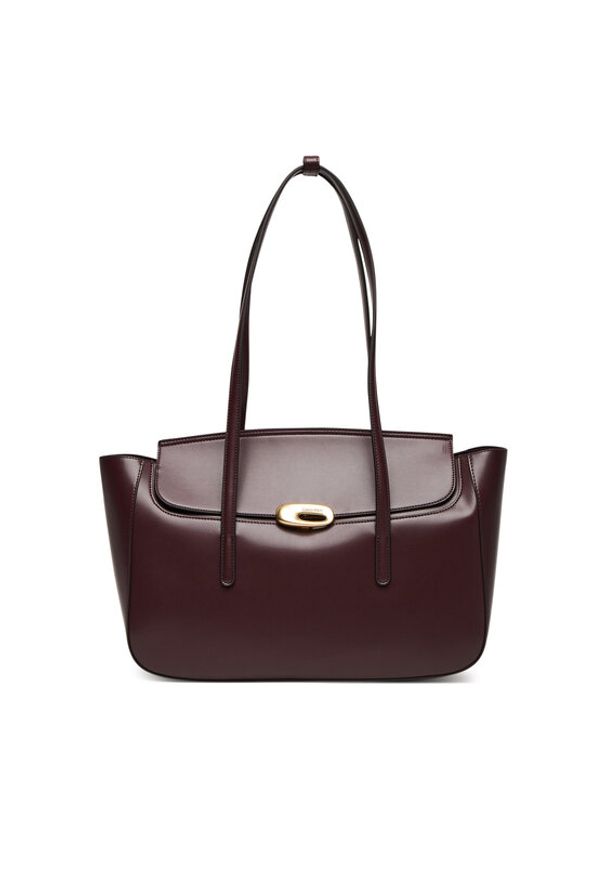 Calvin Klein Torebka Hardware Flap Tote Bag LV04F3145G Bordowy. Kolor: czerwony. Materiał: skórzane