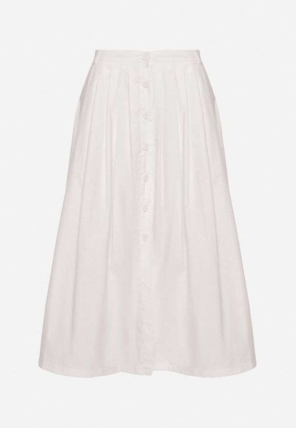 Born2be - Biała Bawełniana Spódnica o Rozkloszowanym Kroju Hallianea. Okazja: na co dzień. Kolor: biały. Materiał: bawełna. Wzór: aplikacja. Styl: casual, elegancki