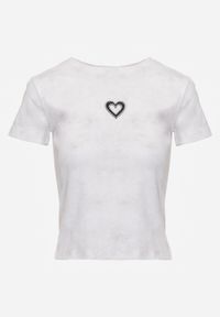 Renee - Biały T-shirt z Bawełny Ozdobiony Sercem z Cyrkonii Amythera. Okazja: na co dzień. Kolor: biały. Materiał: bawełna. Wzór: aplikacja. Styl: sportowy, casual, elegancki #3