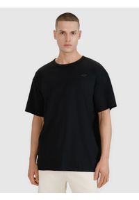 4f - 4F T-shirt oversize gładki męski - czarny L. Okazja: na co dzień. Kolor: czarny. Materiał: bawełna, dzianina, jersey. Długość rękawa: krótki rękaw. Długość: krótkie. Wzór: gładki. Styl: casual, sportowy, klasyczny #1