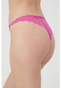 Emporio Armani Underwear stringi kolor fioletowy z koronki. Kolor: fioletowy. Materiał: koronka. Wzór: koronka
