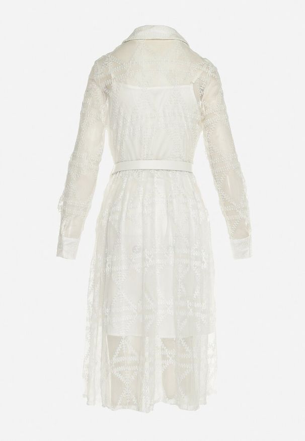 Born2be - Biała Rozkloszowana Sukienka Midi z Haftowanej Tkaniny Abdiela. Kolor: biały. Materiał: tkanina. Długość rękawa: na ramiączkach. Wzór: haft. Długość: midi