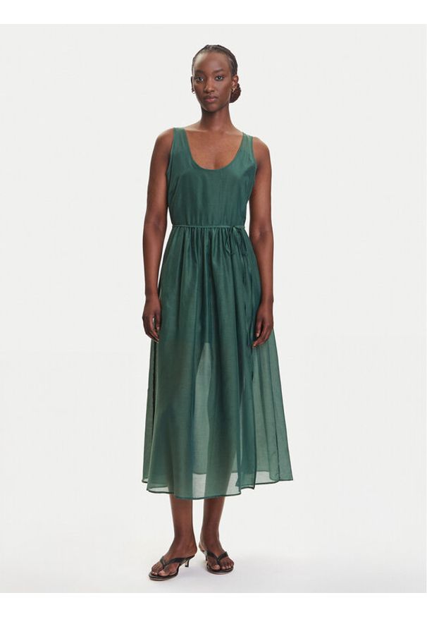 Marella Sukienka codzienna Nez 2515221172 Zielony Regular Fit. Okazja: na co dzień. Kolor: zielony. Materiał: bawełna, jedwab. Typ sukienki: proste. Styl: casual