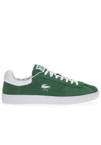 Buty Lacoste Court 746SMA0065-2D2 - zielone. Okazja: na co dzień. Zapięcie: sznurówki. Kolor: zielony. Materiał: guma, poliester, skóra, syntetyk, materiał, zamsz. Wzór: aplikacja