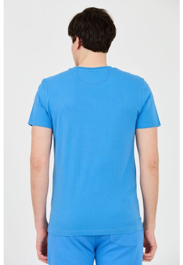La Martina - LA MARTINA Błękitny męski t-shirt z dużym logo, Rozmiar M. Kolor: niebieski