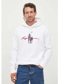 Polo Ralph Lauren bluza męska kolor biały z kapturem z aplikacją. Typ kołnierza: kaptur, polo. Kolor: biały. Długość rękawa: długi rękaw. Długość: długie. Wzór: aplikacja