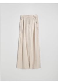 Reserved - Błyszczące spodnie z wiskozą - beżowy. Kolor: beżowy. Materiał: wiskoza #1