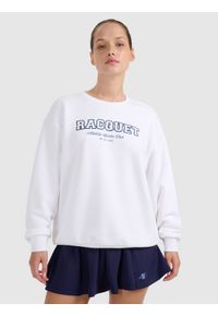 4f - 4F Bluza dresowa nierozpinana bez kaptura damska - biała L. Okazja: na co dzień. Typ kołnierza: bez kaptura. Kolor: biały. Materiał: dresówka. Styl: casual, sportowy #1