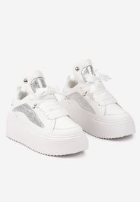 Born2be - Białe Sneakersy na Grubej Podeszwie z Podwójnym Sznurowaniem Weriella. Okazja: na co dzień. Nosek buta: okrągły. Zapięcie: sznurówki. Kolor: biały. Materiał: jeans #3