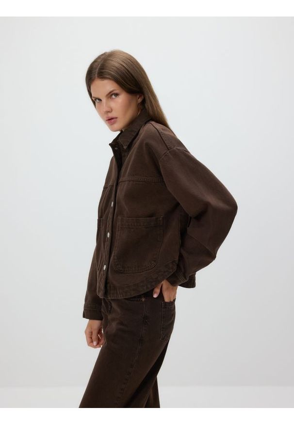 Reserved - Jeansowa koszula z kieszeniami - dark grey jeans. Materiał: jeans