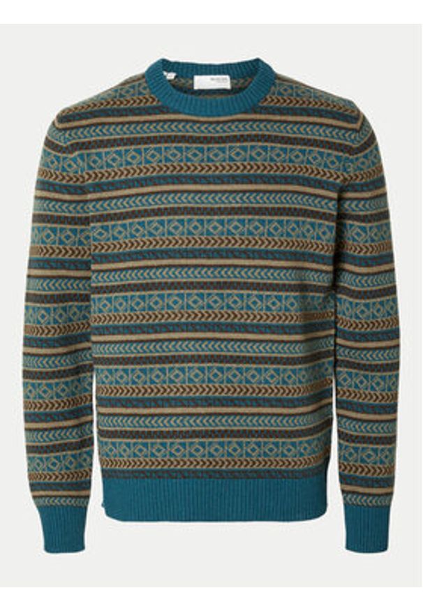 Selected Homme Sweter 16094646 Niebieski Regular Fit. Kolor: niebieski. Materiał: wełna