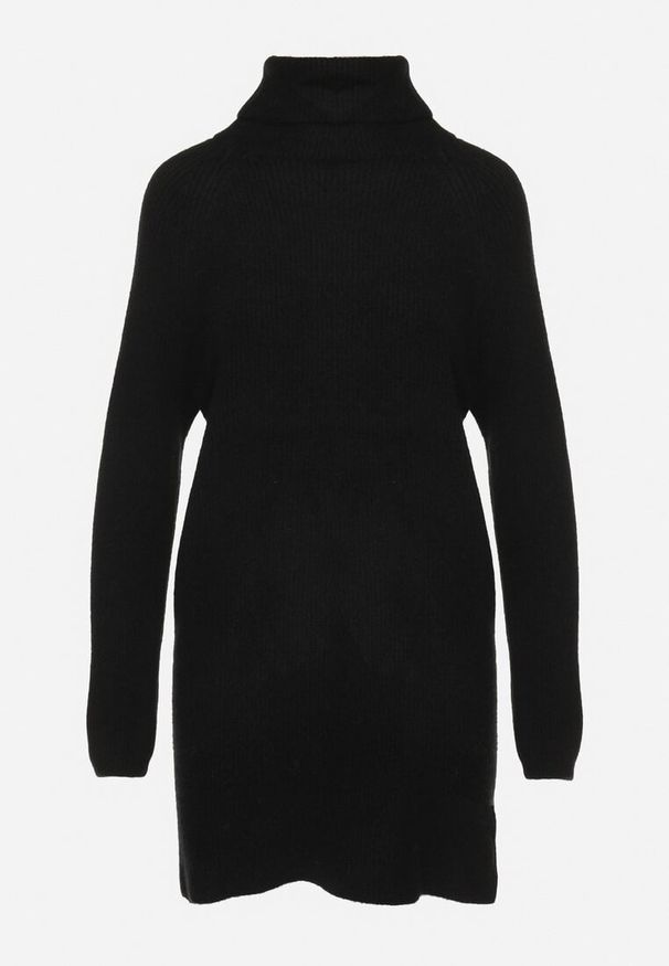 Born2be - Czarna Dzianinowa Sukienka z Prążkowanego Materiału Liannae. Okazja: do pracy. Kolor: czarny. Materiał: dzianina, materiał, prążkowany. Styl: elegancki