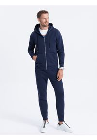 Ombre Clothing - Spodnie męskie dresowe joggery - ciemnoniebieskie V4 OM-PASK-22FW-008 - XXL. Kolor: niebieski. Materiał: dresówka. Wzór: geometria #2