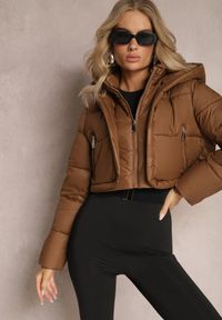 Renee - Brązowa Pikowana Kurtka Płaszcz z Regulacją Długości Ortona. Kolor: brązowy. Styl: klasyczny #5