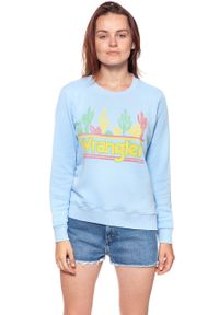 Wrangler - BLUZA WRANGLER DAMSKA SWEATER CERULEAN W6077IEVT 112130443. Wzór: kolorowy, nadruk