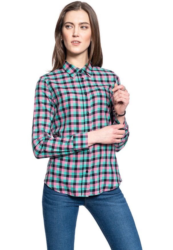 Wrangler - WRANGLER LS WESTERN SHIRT DAMSKA KOSZULA W KRATĘ DŁUGI RĘKAW BLACK W5Z1OR100. Długość rękawa: długi rękaw. Długość: długie