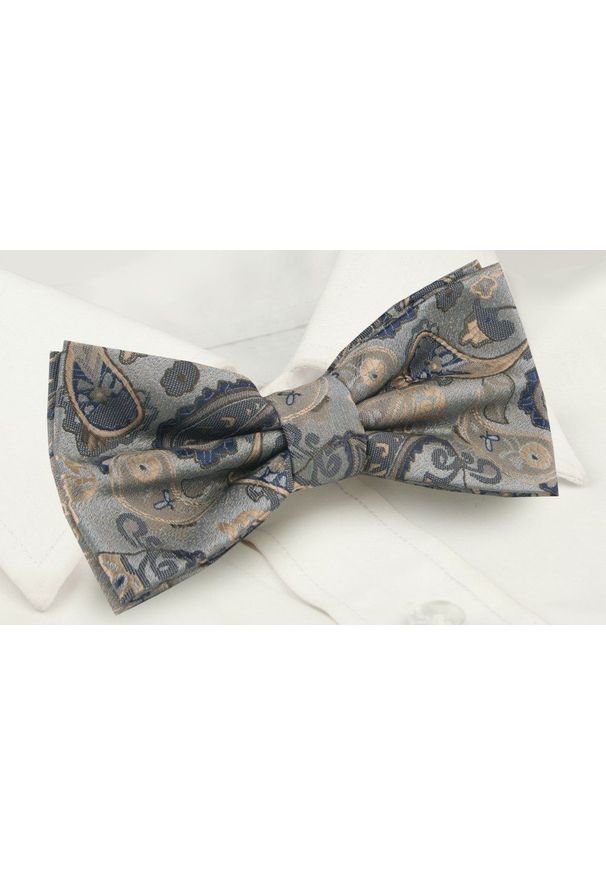 Mucha Męska z Poszetką - Alties - Odcienie Beżu i Popielu, Paisley. Kolor: brązowy, beżowy, wielokolorowy. Wzór: paisley. Styl: sportowy, elegancki