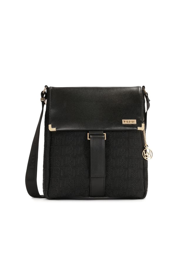 Kazar - Miejska listonoszka na ramię w haftowany wzór. Kolor: czarny. Wzór: haft. Dodatki: z haftem. Materiał: skórzane. Styl: elegancki, casual. Rodzaj torebki: na ramię