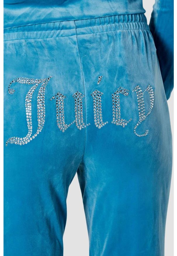 Juicy Couture - JUICY COUTURE Niebieskie damskie spodnie z cyrkoniami Tina, Rozmiar M. Kolor: niebieski. Materiał: materiał