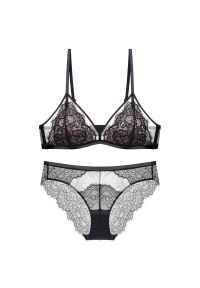 Intica - Komplet bielizny z koronką i figami regulowane ramiączka Agripina. Kolor: czarny. Materiał: koronka. Wzór: koronka #1