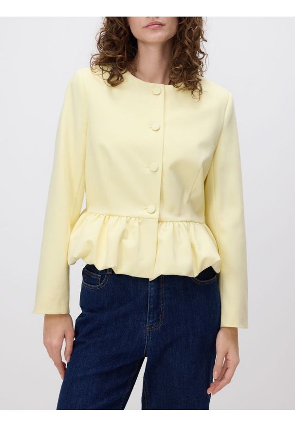 Reserved - Marynarka z baskinką - jasnożółty. Kolor: żółty. Materiał: tkanina, wiskoza