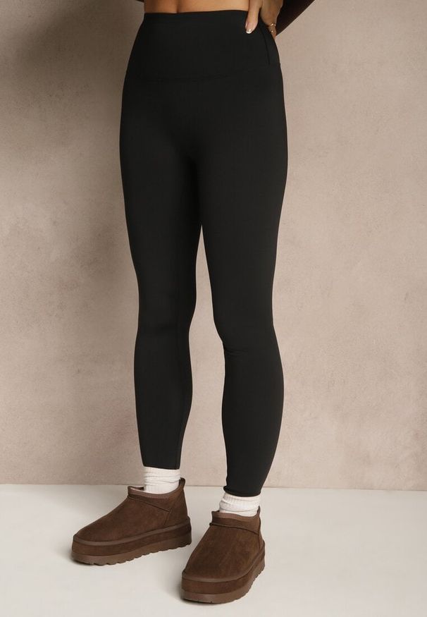 Renee - Czarne Legginsy High Waist Ozdobione Przeszyciem Belanessa. Okazja: na co dzień. Stan: podwyższony. Kolor: czarny. Wzór: aplikacja. Styl: casual