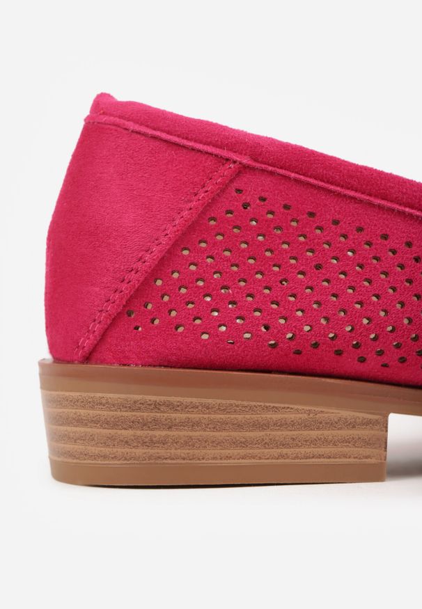 Born2be - Fuksjowe Ażurowe Mokasyny Vices ze Skórzaną Wkładką Felastra. Okazja: na co dzień. Kolor: różowy. Materiał: skóra. Wzór: ażurowy. Obcas: na obcasie. Styl: casual, klasyczny, elegancki. Wysokość obcasa: niski