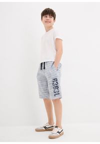 bonprix - Bermudy dresowe z miękkiej mieszanki bawełny. Kolor: niebieski. Materiał: dresówka, bawełna. Wzór: nadruk #2