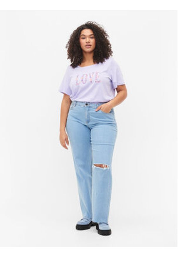 Zizzi T-Shirt V50224B Fioletowy Regular Fit. Kolor: fioletowy. Materiał: bawełna