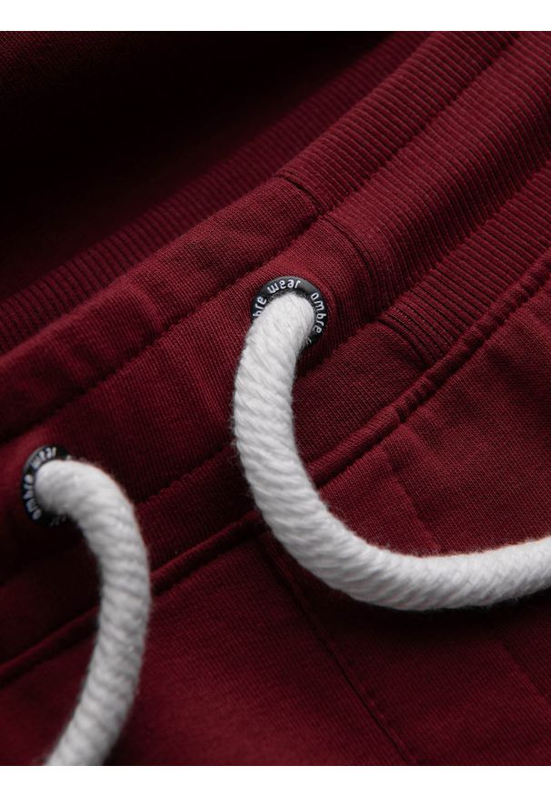 Ombre Clothing - Spodnie męskie dresowe bez ściągacza na nogawce - burgundowe V2. Kolor: czerwony. Materiał: dresówka