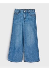 Sinsay - Bawełniane jeansy wide leg - niebieski. Kolor: niebieski