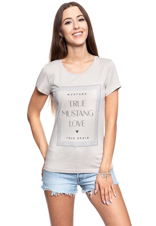 Mustang - MUSTANG T SHIRT DAMSKI Alexia C Print Dove 1008973 4025. Wzór: nadruk
