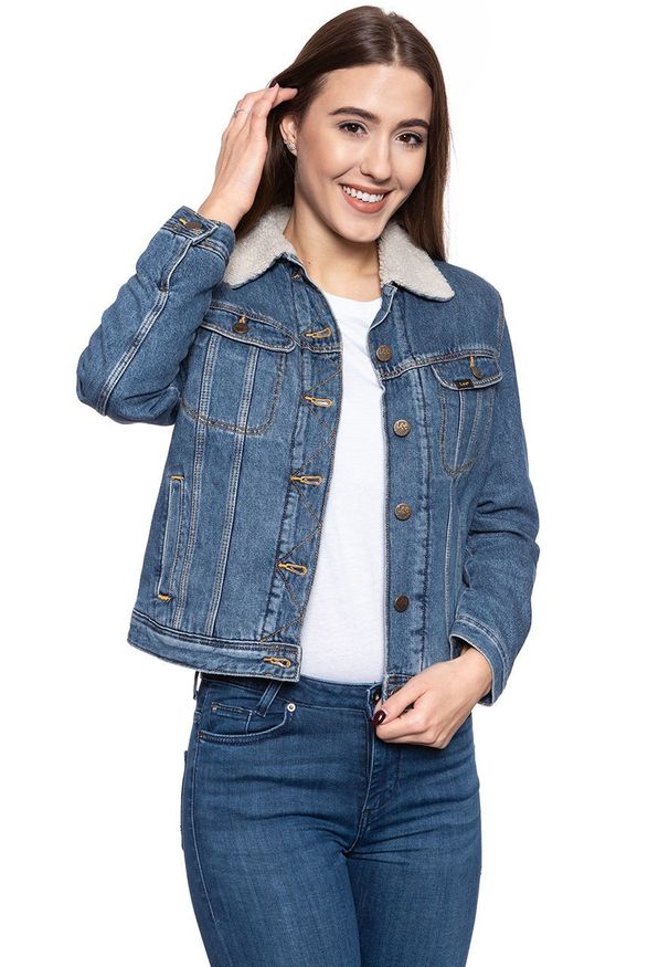 Lee - DAMSKA KURTKA ZIMOWA LEE SHERPA RIDER DARK STONEWASH L54VLJ46 112112980. Materiał: jeans. Sezon: zima