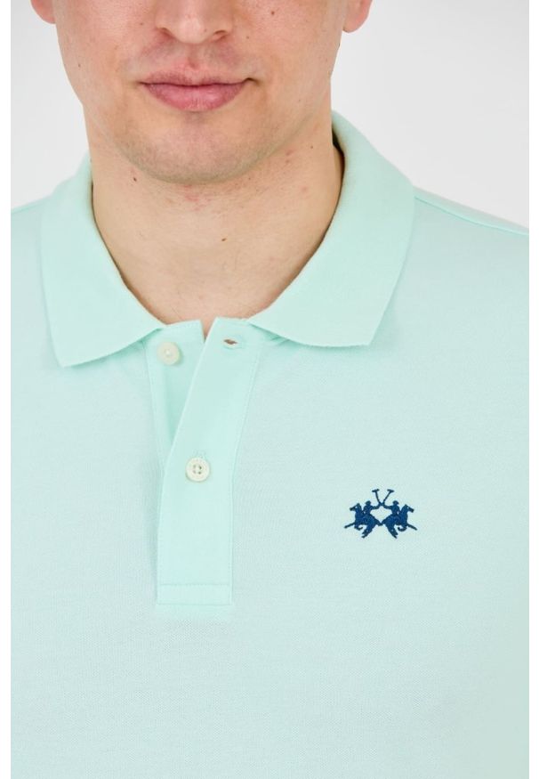 La Martina - LA MARTINA Miętowe męskie polo z małym logo, Rozmiar L. Typ kołnierza: polo. Kolor: zielony