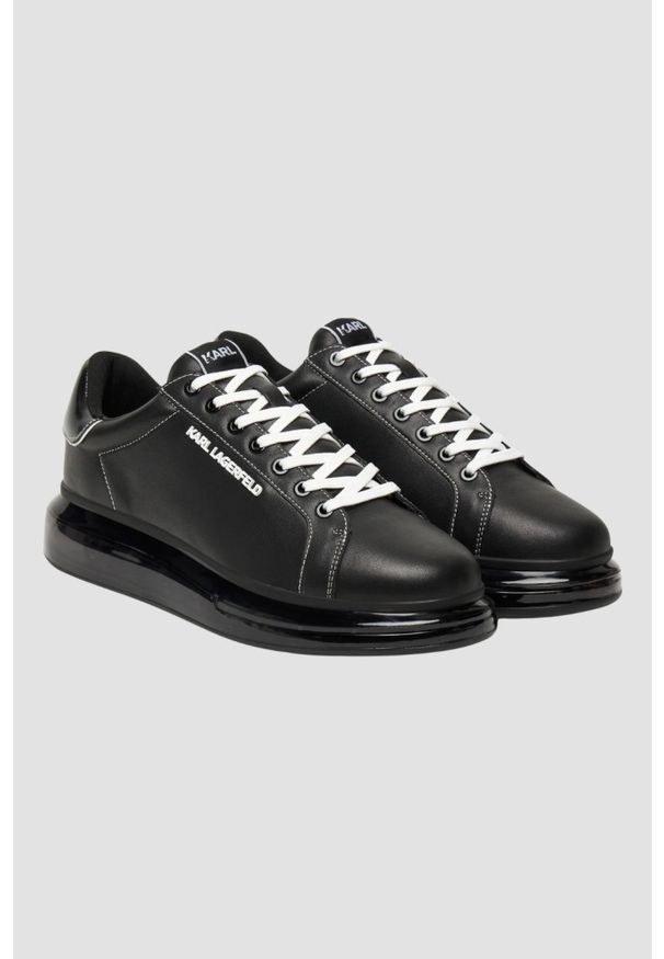 Karl Lagerfeld - KARL LAGERFELD Czarne męskie sneakersy skórzane Kapri Kushion Lo Lace. Okazja: na co dzień. Kolor: czarny. Materiał: skóra