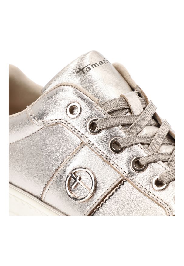 Złote Sneakersy Tamaris Eleganckie Obuwie Damskie. Zapięcie: sznurówki. Kolor: złoty. Materiał: materiał, guma. Styl: elegancki