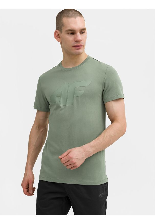 4f - T-shirt regular z nadrukiem męski. Kolor: oliwkowy, brązowy, wielokolorowy. Materiał: bawełna. Wzór: nadruk